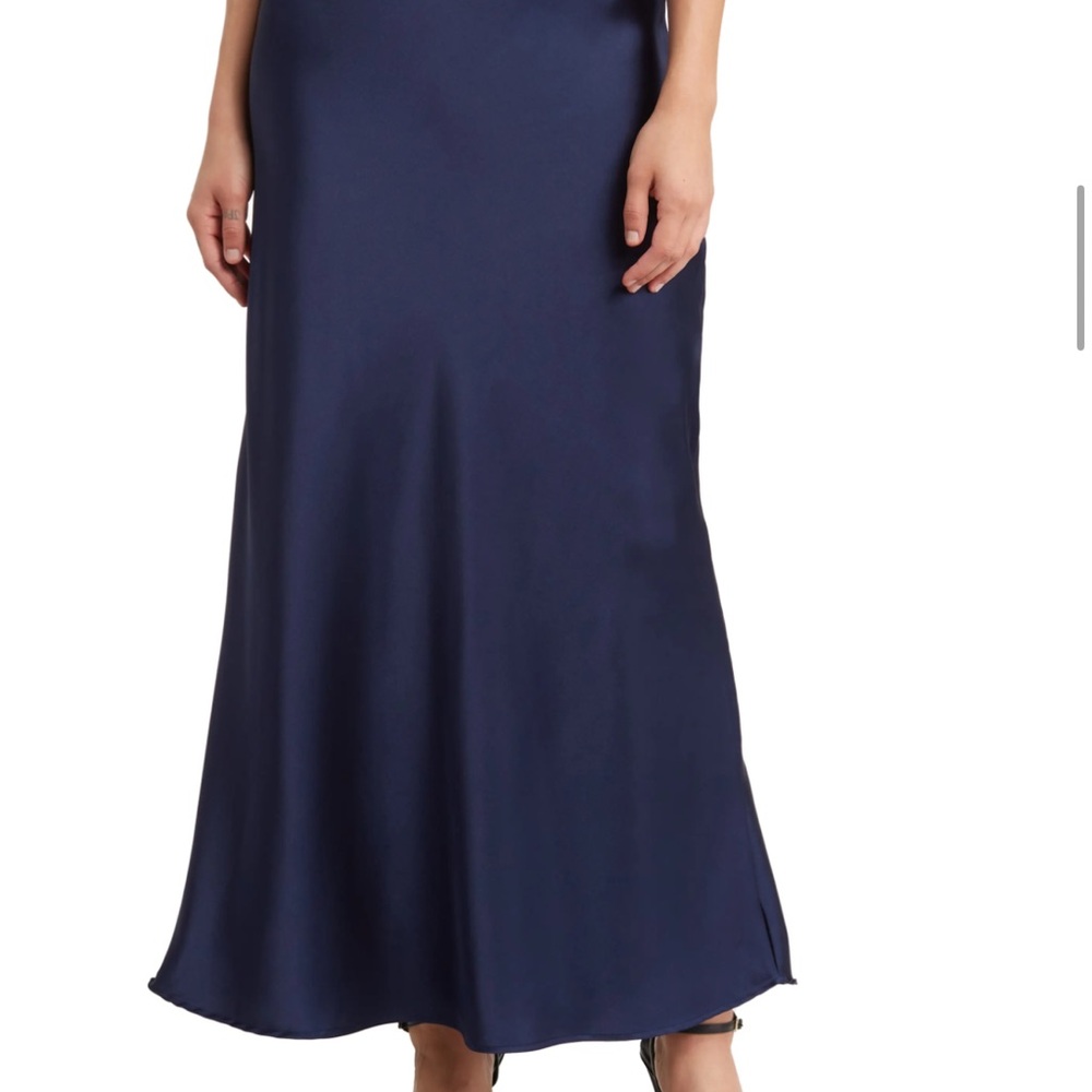 Elegant Navy Satin A-Line Women's Skirt